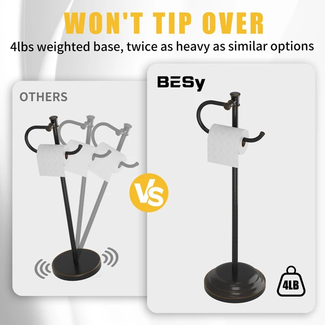Alt view image 5 of 7 - Toilet Paper Holder Floor Stand, Bathroom Freestanding Bronze Toilet Tissue Roll Holder, Free Standing Rack with Storage, Weighted Base Accessories, SUS304 Stainless Steel Rustproof