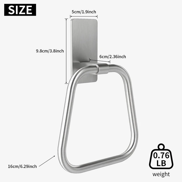 Alt view image 5 of 7 - Adhesive Hand Towel Holder for Bathroom, No Drill Towel Ring Wall Mounted, Space-Saving, Easy Install for Bathroom & Kitchen, 2 Pack(Brushed Nickel)