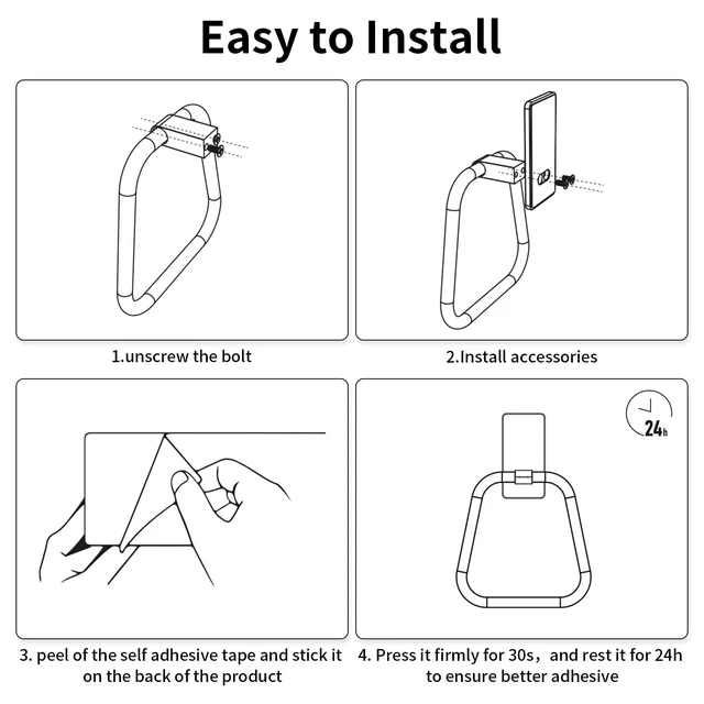 Alt view image 6 of 7 - Adhesive Hand Towel Holder for Bathroom, No Drill Towel Ring Wall Mounted, Space-Saving, Easy Install for Bathroom & Kitchen, 2 Pack(Brushed Nickel)