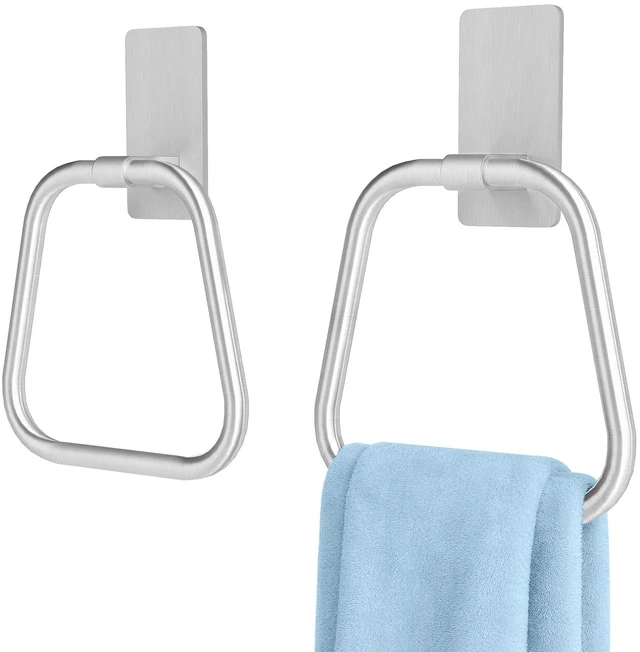 Main image of Adhesive Hand Towel Holder for Bathroom, No Drill Towel Ring Wall Mounted, Space-Saving, Easy Install for Bathroom & Kitchen, 2 Pack(Brushed Nickel)