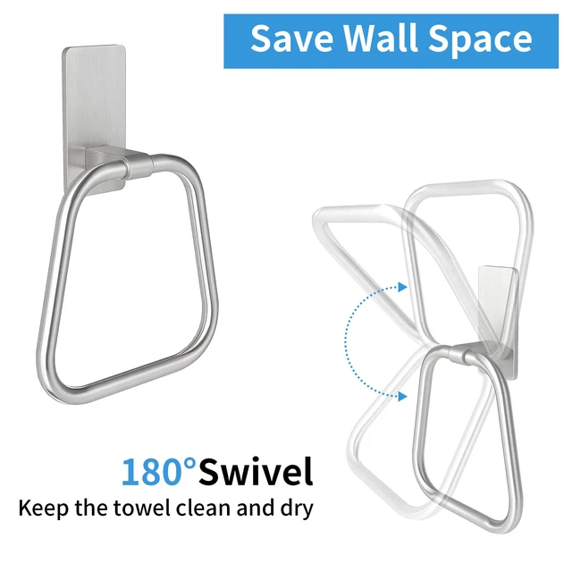 Alt view image 3 of 7 - Adhesive Hand Towel Holder for Bathroom, No Drill Towel Ring Wall Mounted, Space-Saving, Easy Install for Bathroom & Kitchen, 2 Pack(Brushed Nickel)