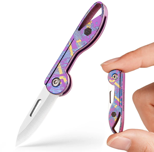Main image of KK05 Titanium Mini Pocket Knife, 1.06-Inch Blade, Graffiti Purple Lightweight EDC Knife for opening packages and snack wrappers, removing clothing tags, and handling everyday tasks