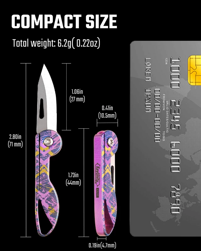 Alt view image 2 of 7 - KK05 Titanium Mini Pocket Knife, 1.06-Inch Blade, Graffiti Purple Lightweight EDC Knife for opening packages and snack wrappers, removing clothing tags, and handling everyday tasks