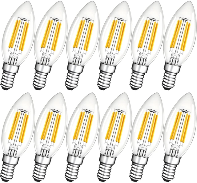 Main image of 12Pcs B11 Candelabra Light Bulb 40 Watt,E12 LED Bulb for Chandelier Dimmable Vintage Candle Light Bulb,Small Base Type B Filament Light Bulbs,2700K Warm White,Free-Flicker,120V,400LM