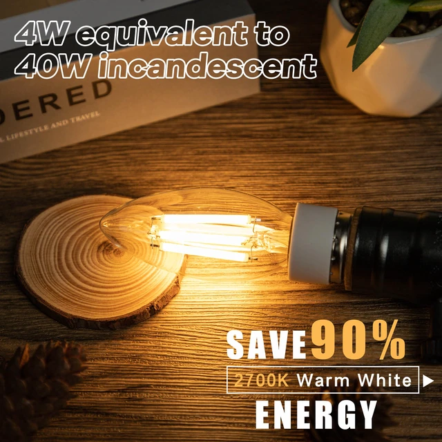 Alt view image 5 of 7 - 12Pcs B11 Candelabra Light Bulb 40 Watt,E12 LED Bulb for Chandelier Dimmable Vintage Candle Light Bulb,Small Base Type B Filament Light Bulbs,2700K Warm White,Free-Flicker,120V,400LM