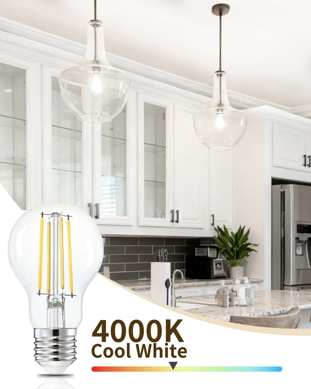 Alt view image 2 of 7 - A19 Neutral White Edison Bulbs, Dimmable E26 LED 60 Watt Equivalent 6 Pack 4000K crisp clear vintage light for focused tasks. Antique old-fashioned style 700LM illumination ideal for bathroom vanities