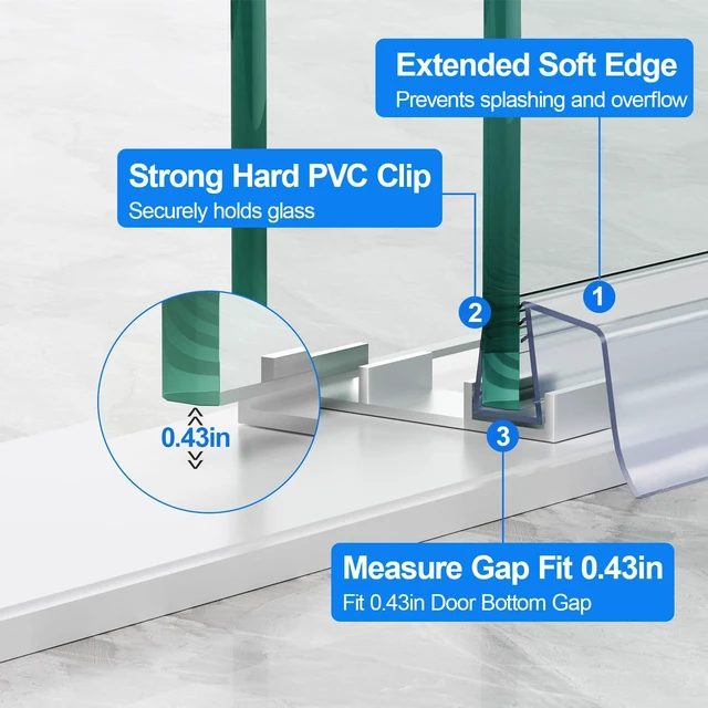 Alt view image 5 of 7 - 3 Pack 3/8" x 39" Sliding Shower Door Bottom Seal, Shower Door Sweep Sliding Shower Seal for 3/8'' (10mm) Glass, Frameless Glass Door Seal Strip, Stop Shower Leaks and Create a Water Barrier