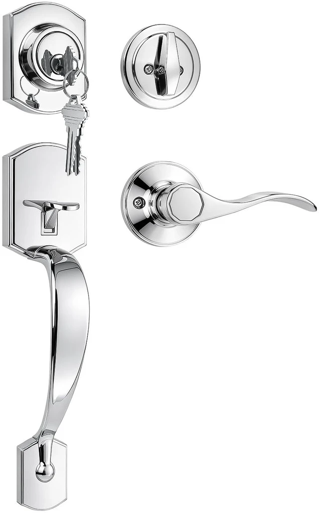 Main image of Camelot Front Door Handle and Deadbolt Set, Bright Chrome Front Door Lock Set, Upgated Entry Door Handle with Accent Wave Door Lever with Reversible Handle Lever, 1 Pack