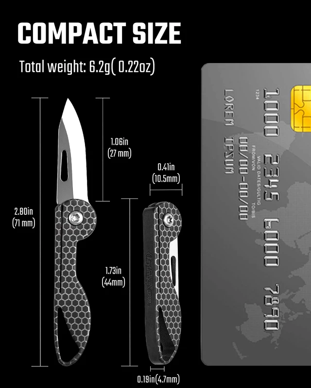 Alt view image 2 of 7 - KK05 Titanium Mini Pocket Knife, 1.06-Inch Blade, Hex Black Lightweight EDC Knife for opening packages and snack wrappers, removing clothing tags, and handling everyday tasks