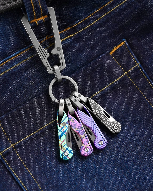 Alt view image 4 of 7 - KK05 Titanium Mini Pocket Knife, 1.06-Inch Blade, Graffiti Purple Lightweight EDC Knife for opening packages and snack wrappers, removing clothing tags, and handling everyday tasks