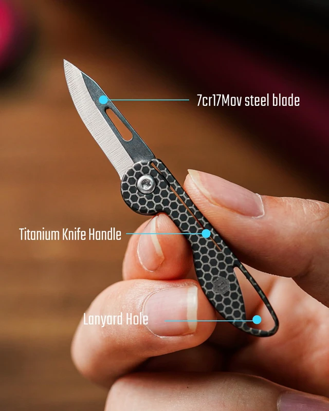 Alt view image 5 of 7 - KK05 Titanium Mini Pocket Knife, 1.06-Inch Blade, Hex Black Lightweight EDC Knife for opening packages and snack wrappers, removing clothing tags, and handling everyday tasks