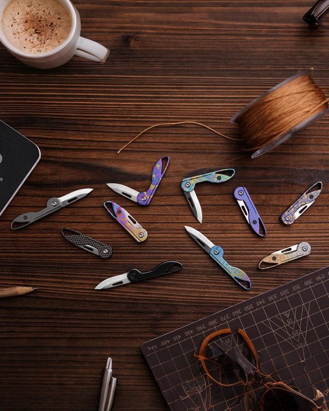Alt view image 6 of 7 - KK05 Titanium Mini Pocket Knife, 1.06-Inch Blade, Graffiti Purple Lightweight EDC Knife for opening packages and snack wrappers, removing clothing tags, and handling everyday tasks