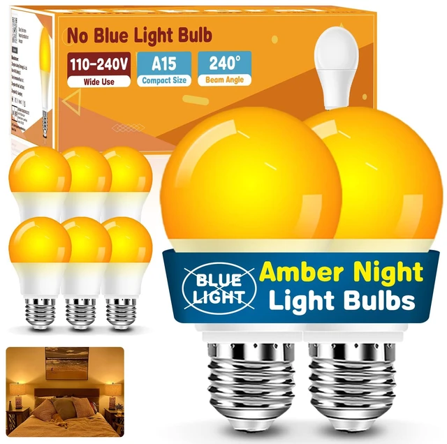 Main image of A15 Amber LED Light Bulb 1800K, True Blue Light Blocking Sleep Aid Bulb for Bedroom Nursery, 7W Replacement for 40W, Soft Warm Glow to Protect Melatonin, E26 Base (8, Amber)