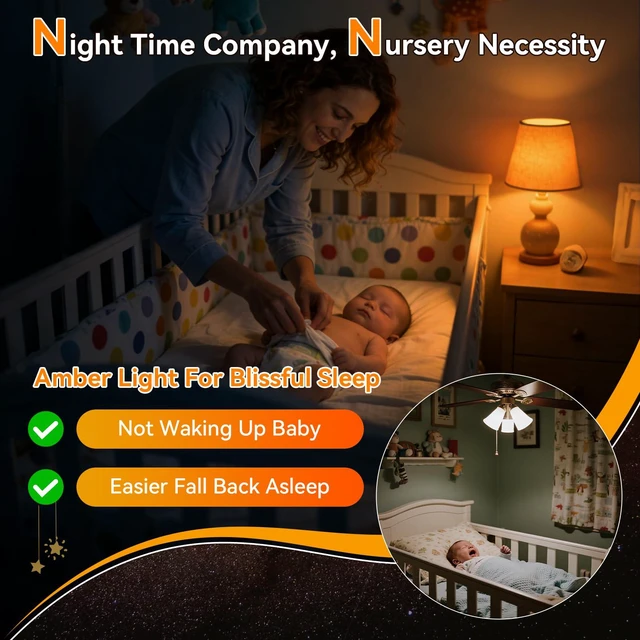 Alt view image 5 of 7 - A15 Amber LED Light Bulb 1800K, True Blue Light Blocking Sleep Aid Bulb for Bedroom Nursery, 7W Replacement for 40W, Soft Warm Glow to Protect Melatonin, E26 Base (8, Amber)