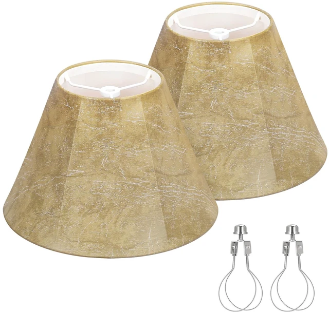 Main image of Small Lampshades Set of 2, 5.5"Top x 10"Bottom x 6.6"High, Faux Leather Tan Rustic Lamp Shades for Table Lamps Bedside Lamps, Clip on Lampshade for Wall Lamps, Bulb Clip Adapters Included, No Assembly