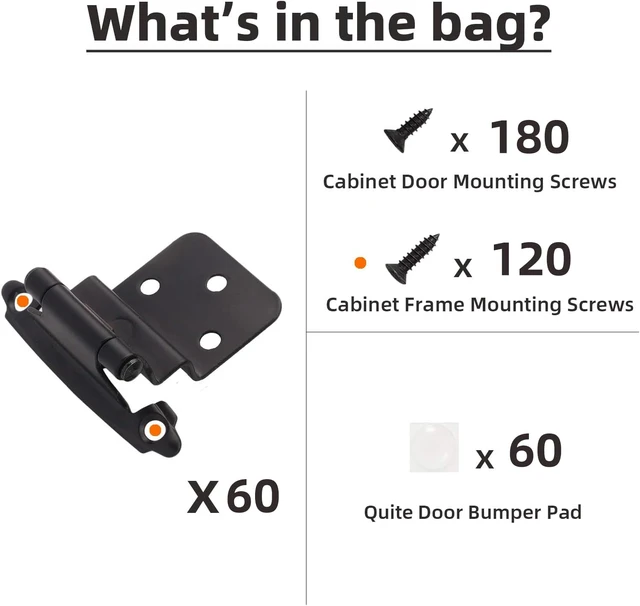 Alt view image 4 of 7 - 3/8" Inset Cabinet Hinges Black (30 Pair -60 Pcs) Offset Self Closing Matte Black Cabinet Hinges for Kitchen Cabinets w/Bumpers & Upgraded Screw