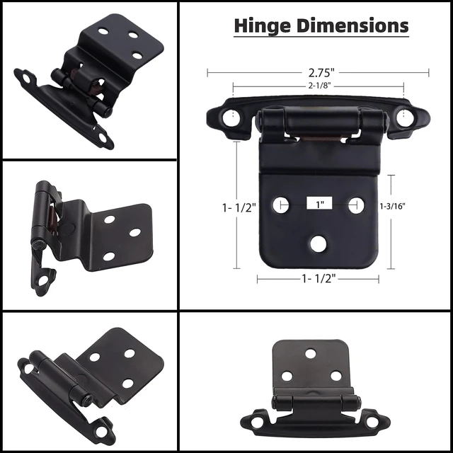 Alt view image 3 of 7 - 3/8" Inset Cabinet Hinges Black (30 Pair -60 Pcs) Offset Self Closing Matte Black Cabinet Hinges for Kitchen Cabinets w/Bumpers & Upgraded Screw
