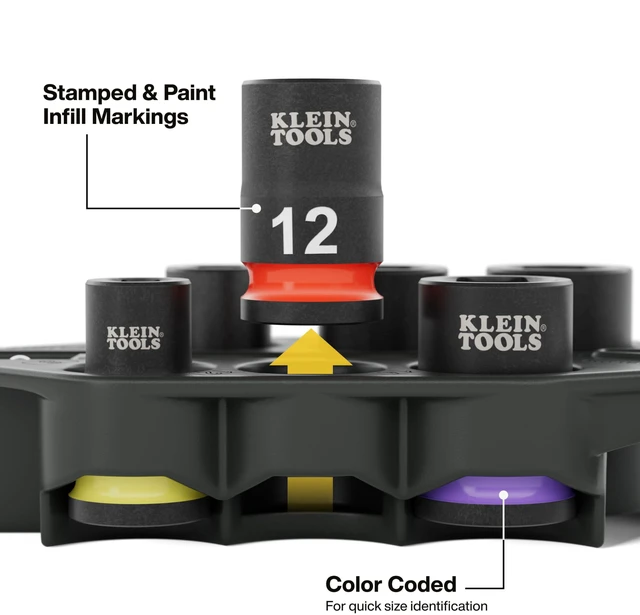 Alt view image 4 of 6 - 80206 Grab-And-Go Impact Socket Sets, SAE and Metric, 14-Piece Set with Sleeves, Carabiners, 3/8-Inch Drive, Color-Coded, 1/4-Inch to 9/16-Inch, 8 mm to 15 mm Sockets
