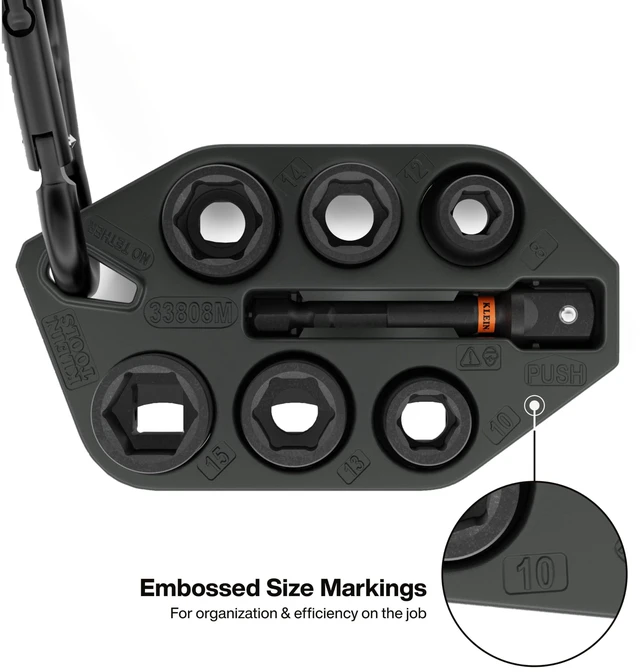 Alt view image 6 of 6 - 80206 Grab-And-Go Impact Socket Sets, SAE and Metric, 14-Piece Set with Sleeves, Carabiners, 3/8-Inch Drive, Color-Coded, 1/4-Inch to 9/16-Inch, 8 mm to 15 mm Sockets