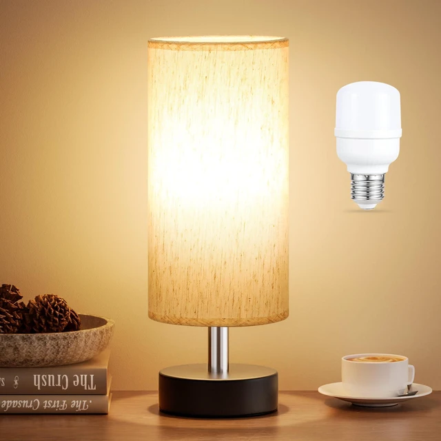 Main image of Table Lamp for Bedroom - Bedside Lamps for Night StandsBlub Included Minimalist Desk Lamp Linen Fabric Shade for Living Room for Dorm 11.6" Inline Control