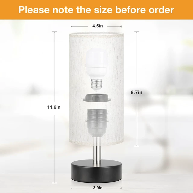 Alt view image 4 of 7 - Table Lamp for Bedroom - Bedside Lamps for Night StandsBlub Included Minimalist Desk Lamp Linen Fabric Shade for Living Room for Dorm 11.6" Inline Control