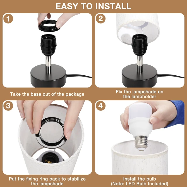 Alt view image 5 of 7 - Table Lamp for Bedroom - Bedside Lamps for Night StandsBlub Included Minimalist Desk Lamp Linen Fabric Shade for Living Room for Dorm 11.6" Inline Control