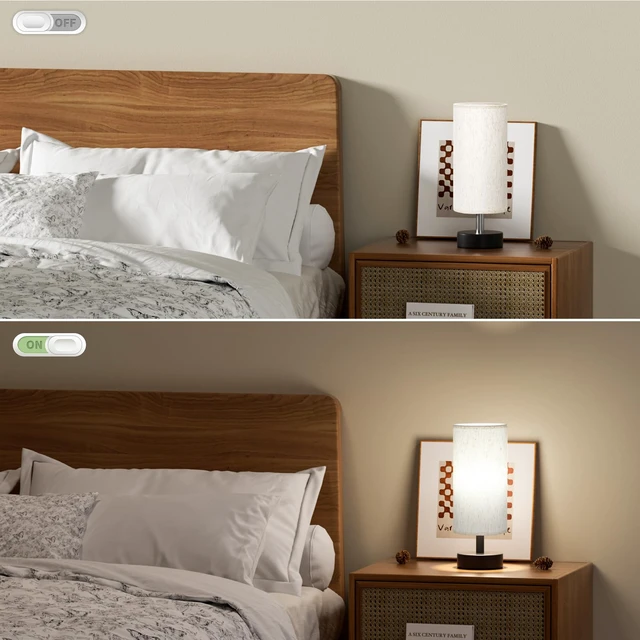 Alt view image 7 of 7 - Table Lamp for Bedroom - Bedside Lamps for Night StandsBlub Included Minimalist Desk Lamp Linen Fabric Shade for Living Room for Dorm 11.6" Inline Control