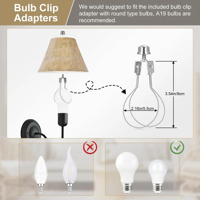 Alt view image 7 of 7 - Small Lampshades Set of 2, 5.5"Top x 10"Bottom x 6.6"High, Faux Leather Tan Rustic Lamp Shades for Table Lamps Bedside Lamps, Clip on Lampshade for Wall Lamps, Bulb Clip Adapters Included, No Assembly