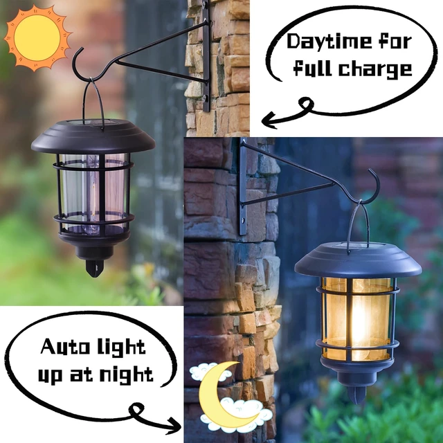 Alt view image 2 of 7 - 4 Pack Solar Lanterns Outdoor, Hanging Lantern Solar Garden Lights with Edison Bulb, Wall Mounted LED Light Auto On/Off, Waterproof for Garage Stair Patio Front Porch Yard, Warm White