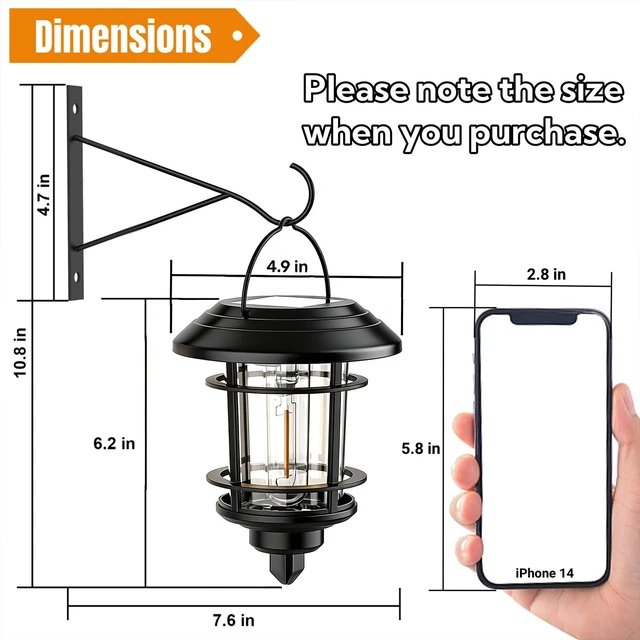 Alt view image 3 of 7 - 4 Pack Solar Lanterns Outdoor, Hanging Lantern Solar Garden Lights with Edison Bulb, Wall Mounted LED Light Auto On/Off, Waterproof for Garage Stair Patio Front Porch Yard, Warm White