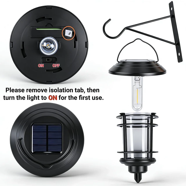 Alt view image 5 of 7 - 4 Pack Solar Lanterns Outdoor, Hanging Lantern Solar Garden Lights with Edison Bulb, Wall Mounted LED Light Auto On/Off, Waterproof for Garage Stair Patio Front Porch Yard, Warm White