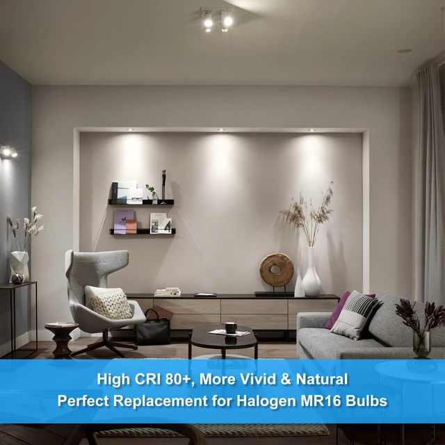 Alt view image 4 of 6 - 12 Pack MR16 LED Bulbs 5W GU5.3 12V Spotlight, 4000K Neutral White 50W Halogen Equivalent, Non-Dimmable, 45° Beam Angle, 450lm, Landscape, Recessed, Track Lighting, Low Voltage, Bi-Pin Base