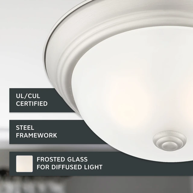 Alt view image 3 of 6 - Reedley 2-Lights Flush Mount Ceiling Light, 11 Inch Lighting Fixture for Kitchen, Bedroom, Bathroom, and Hallway, Pewter with Etched Glass, 1257S-PW-W