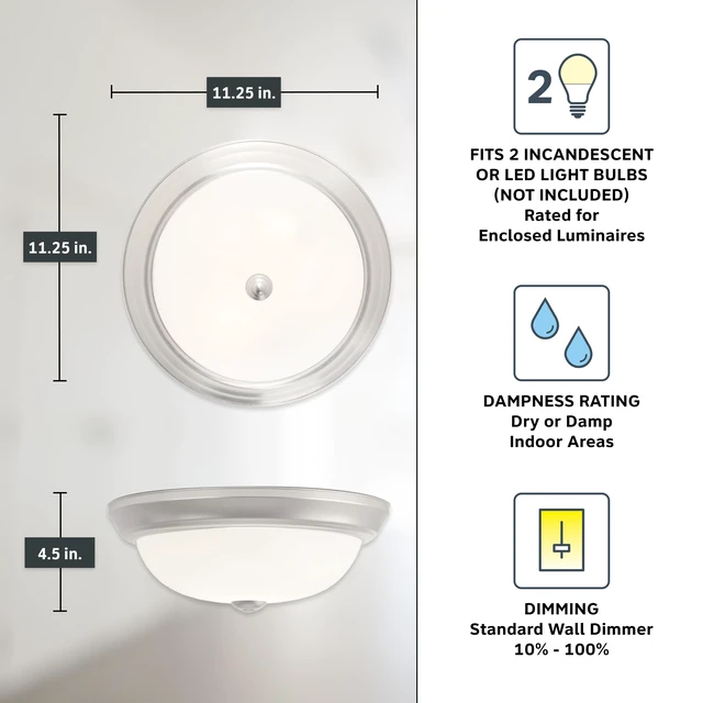 Alt view image 4 of 6 - Reedley 2-Lights Flush Mount Ceiling Light, 11 Inch Lighting Fixture for Kitchen, Bedroom, Bathroom, and Hallway, Pewter with Etched Glass, 1257S-PW-W