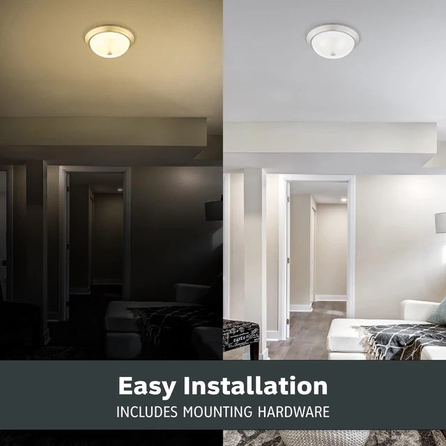 Alt view image 5 of 6 - Reedley 2-Lights Flush Mount Ceiling Light, 11 Inch Lighting Fixture for Kitchen, Bedroom, Bathroom, and Hallway, Pewter with Etched Glass, 1257S-PW-W