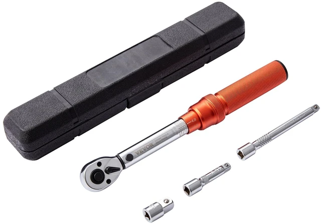 Main image of 1/4-inch Drive Click Torque Wrench, 20-200in.lb/3-23n.m Mechanical Dual Range Scales, Dual-Direction Adjustable with Adapters Extension Rod