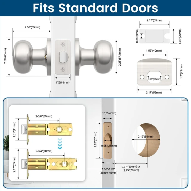 Alt view image 6 of 7 - 5 Pack Brushed Nickel Door Knob, Round Interior Door Knobs for Hallway Closet, Non-Locking Passage Door Knobs, Keyless Door Handles for Left/Right Handle Doors