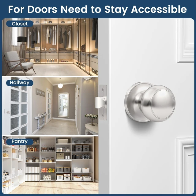 Alt view image 7 of 7 - 5 Pack Brushed Nickel Door Knob, Round Interior Door Knobs for Hallway Closet, Non-Locking Passage Door Knobs, Keyless Door Handles for Left/Right Handle Doors