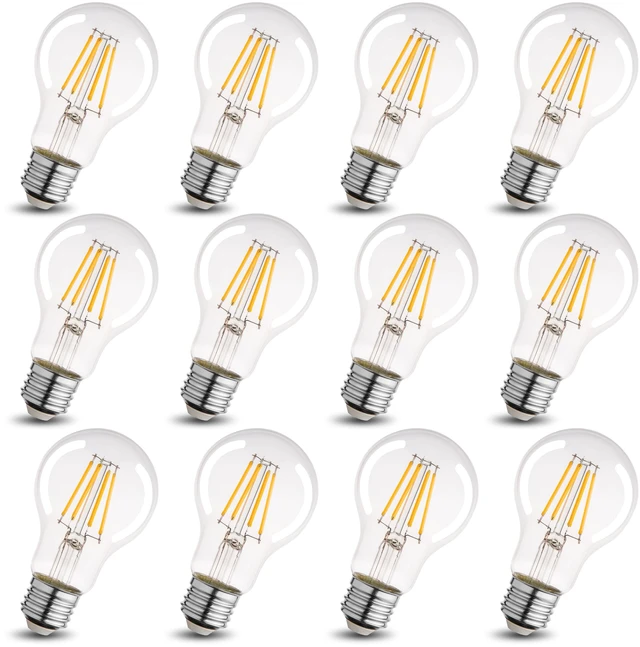 Main image of A19 Clear Led Bulbs, E26 Dimmable Edison Bulbs, 2700K Warm Light Led Light Bulb, Soft Yellow White Edison Bulb, 6w Filament Bulb for Light Fixture 6pack/12Pack