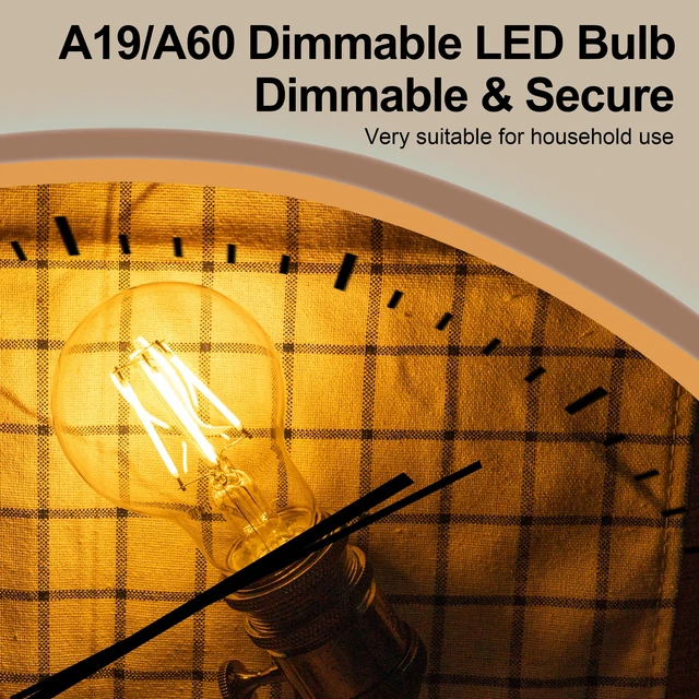 Alt view image 7 of 7 - A19 Clear Led Bulbs, E26 Dimmable Edison Bulbs, 2700K Warm Light Led Light Bulb, Soft Yellow White Edison Bulb, 6w Filament Bulb for Light Fixture 6pack/12Pack
