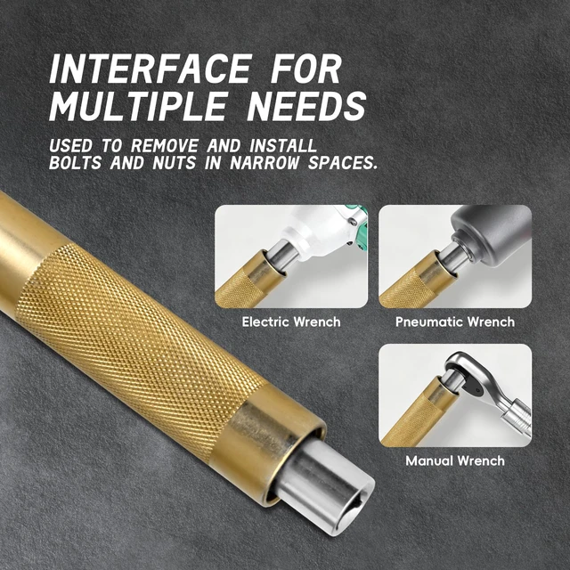 Alt view image 3 of 7 - 1/2" Offset Extension Wrench, 120Nm Impact Ready Socket Extender 0° Swing Universal Extension Wrench, 430mm (17") for Narrow Auto Repair & Hard-to-Reach Spacesgold