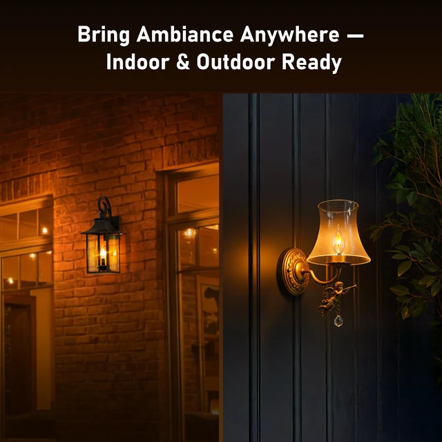 Alt view image 7 of 7 - Upgraded Flame Light Bulbs, E12 Chandelier Base for Home Decor Candelabra Flickering Fire Light Bulb, C35 Clear Candle Light for Halloween Christmas Party Porch Indoor Outdoor Decorations