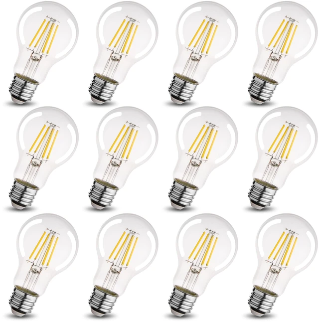 Main image of A19 Clear Led Bulbs, E26 Dimmable Edison Bulbs, 5000K Daylight Led Light Bulb, Cool White Edison Bulb, 6w Filament Bulb for Light Fixture 6pack/12Pack