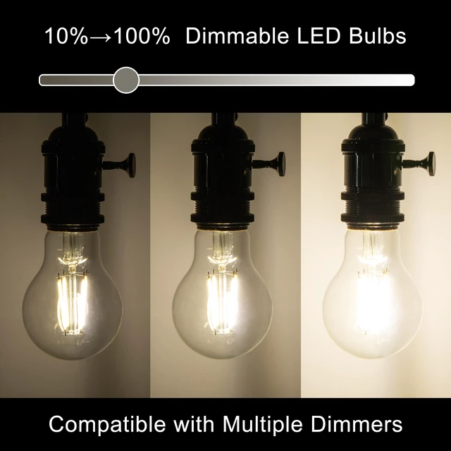 Alt view image 4 of 7 - A19 Clear Led Bulbs, E26 Dimmable Edison Bulbs, 5000K Daylight Led Light Bulb, Cool White Edison Bulb, 6w Filament Bulb for Light Fixture 6pack/12Pack