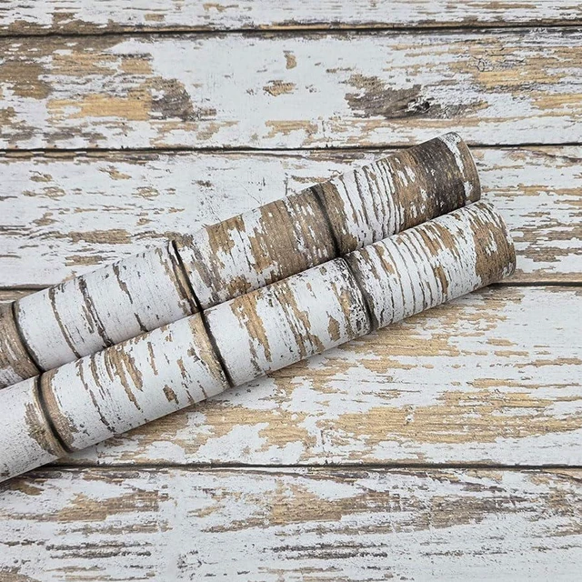 Main image of Wood Wallpaper Peel and Stick Shiplap Contact Paper 17.3"×393" Self Adhesive Wallpaper Removable White and Brown Wood Grain Wall paper Distressed Waterproof Wallapapers for Cabinets Vinyl