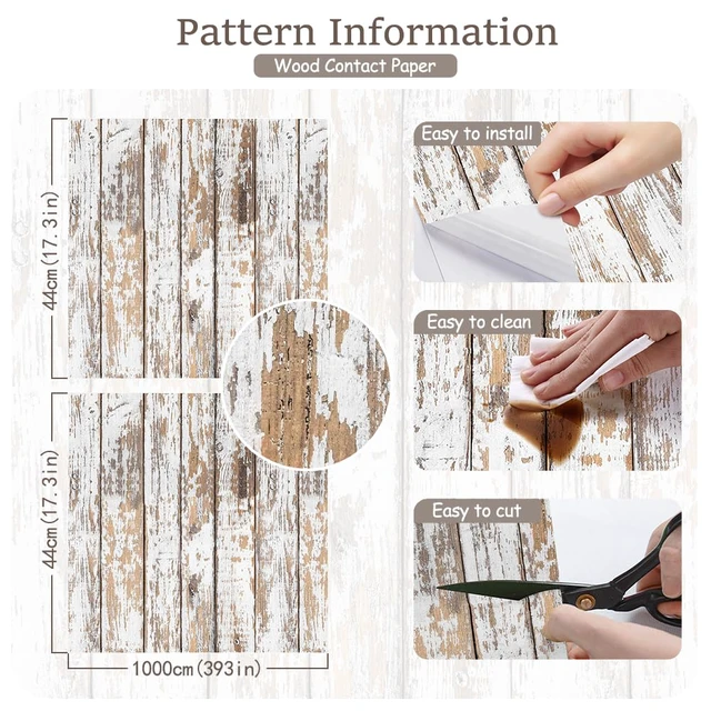 Alt view image 3 of 7 - Wood Wallpaper Peel and Stick Shiplap Contact Paper 17.3"×393" Self Adhesive Wallpaper Removable White and Brown Wood Grain Wall paper Distressed Waterproof Wallapapers for Cabinets Vinyl