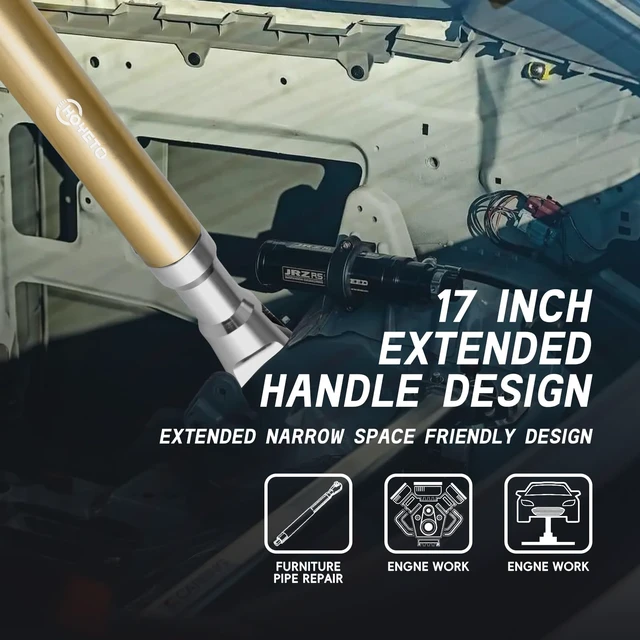 Alt view image 6 of 7 - 1/2" Offset Extension Wrench, 120Nm Impact Ready Socket Extender 0° Swing Universal Extension Wrench, 430mm (17") for Narrow Auto Repair & Hard-to-Reach Spacesgold