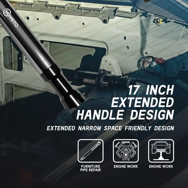 Alt view image 6 of 7 - 1/2" Offset Extension Wrench, 120Nm Impact Ready Socket Extender 0° Swing Universal Extension Wrench, 430mm (17") for Narrow Auto Repair & Hard-to-Reach Spaces, Forged Cr-Mo Steel
