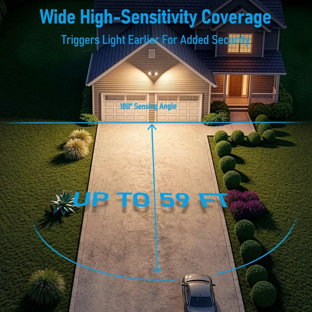 Alt view image 3 of 7 - Motion Sensor Security Lights Dusk to Dawn IP65 3000K White COB LED Motion Detector Flood Light Outdoor, Aluminum, 100-277V, ETL Listed, Adjustable Heads, Waterproof, Warm White