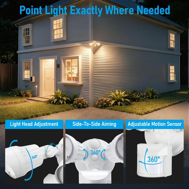 Alt view image 5 of 7 - Motion Sensor Security Lights Dusk to Dawn IP65 3000K White COB LED Motion Detector Flood Light Outdoor, Aluminum, 100-277V, ETL Listed, Adjustable Heads, Waterproof, Warm White